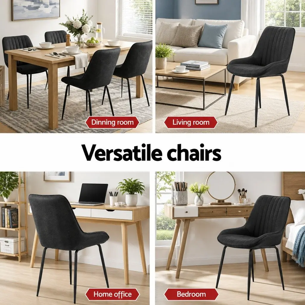 Dining Chairs Retro Kitchen Lounge Cafe Accent Seating Black Metal Legs 4 Piece