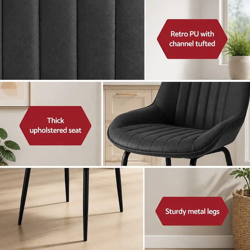Dining Chairs Retro Kitchen Lounge Cafe Accent Seating Black Metal Legs 4 Piece