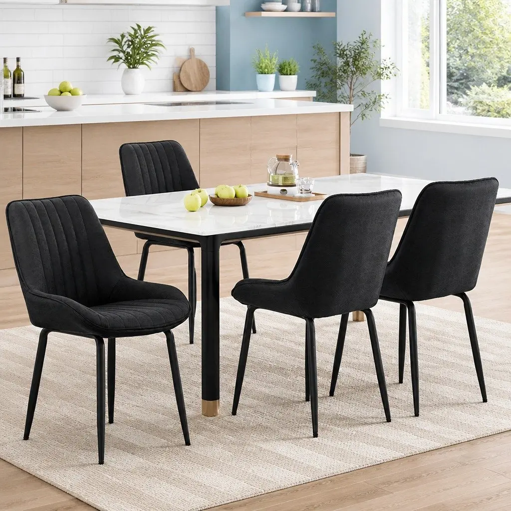Dining Chairs Retro Kitchen Lounge Cafe Accent Seating Black Metal Legs 4 Piece