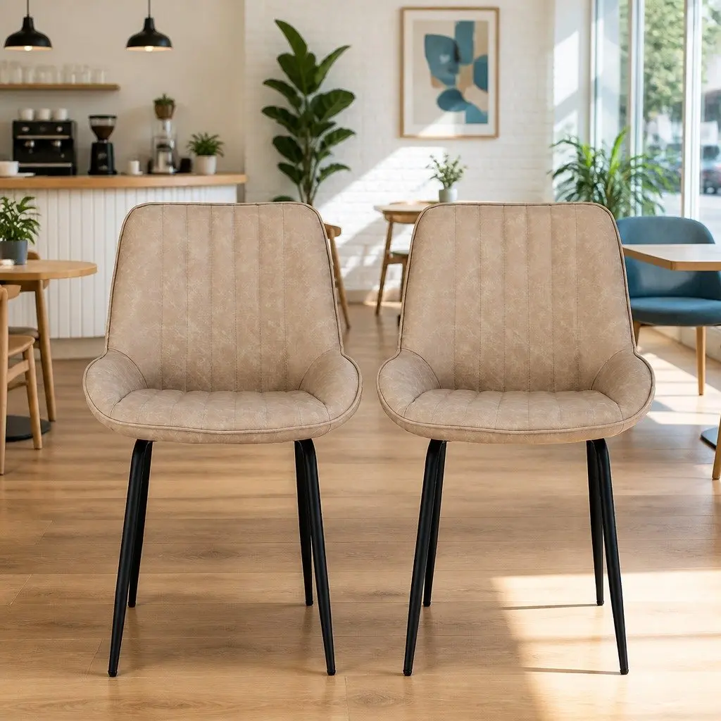 Dining Chairs Retro Channel Tufted Brown PU Leather Set of 2