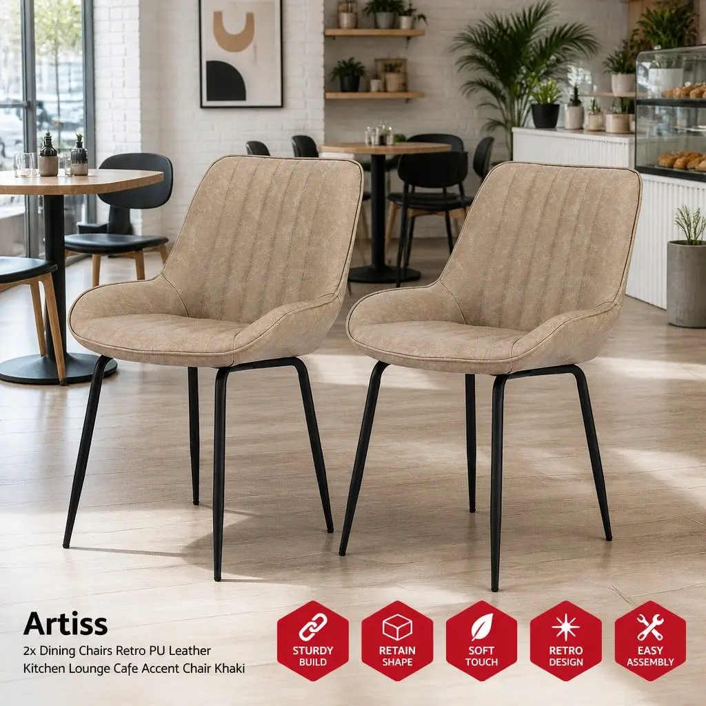 Dining Chairs Retro Channel Tufted Brown PU Leather Set of 2
