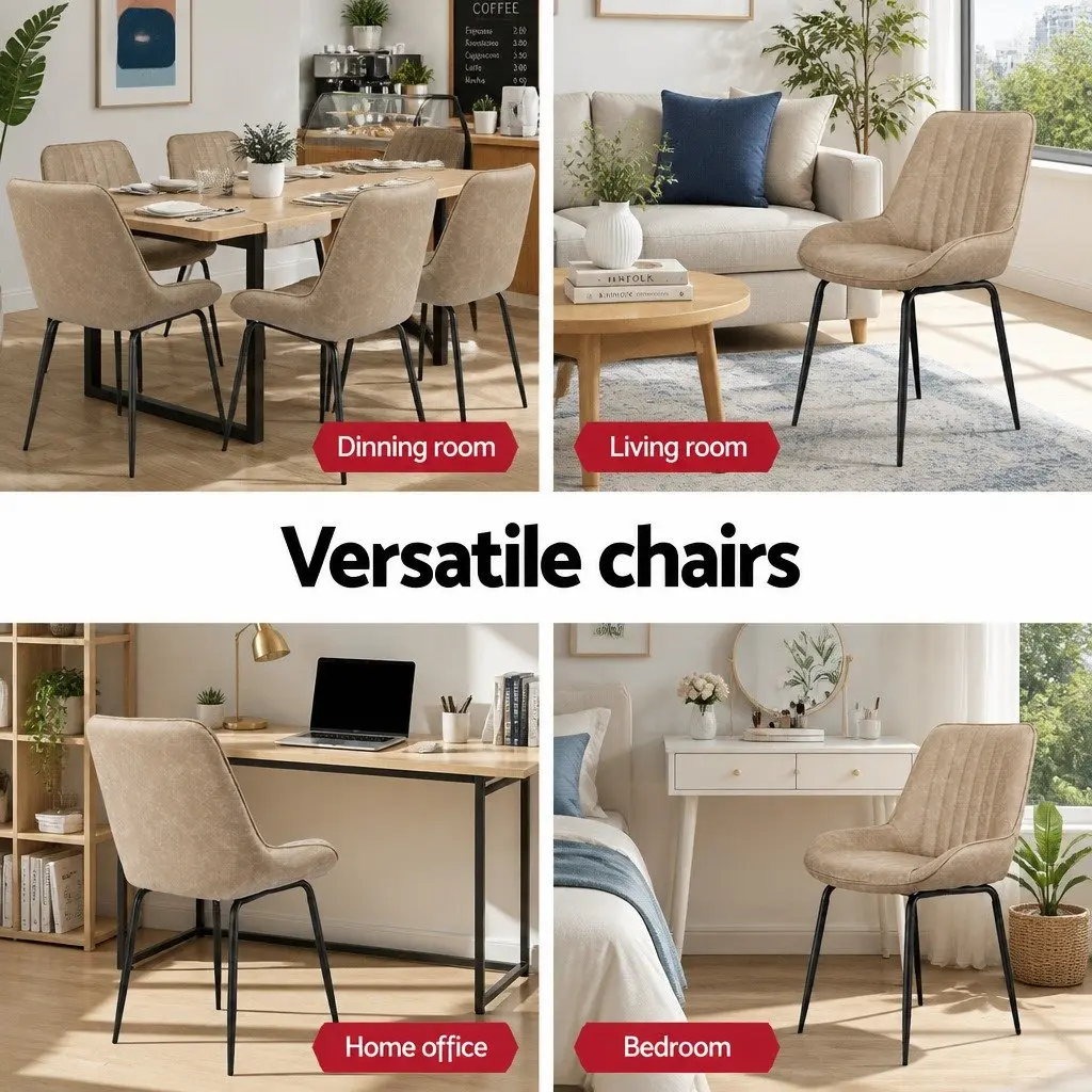Dining Chairs Retro Channel Tufted Brown PU Leather Set of 2