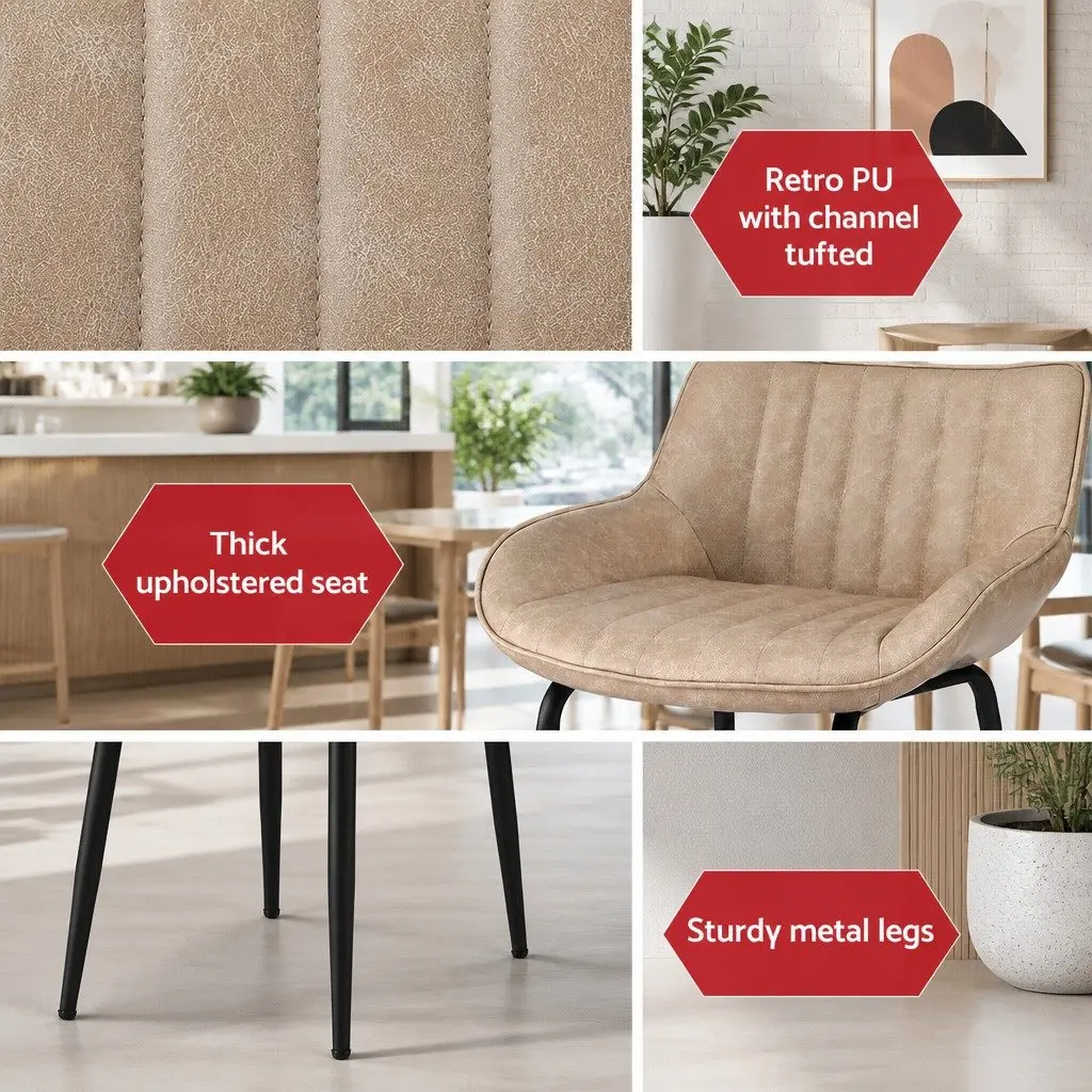 Dining Chairs Retro Channel Tufted Brown PU Leather Set of 2
