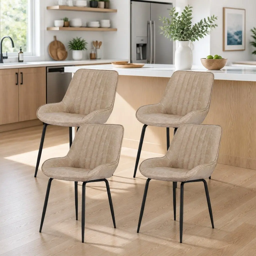 Dining Chairs Retro 50cm PU Leather Metal Legs