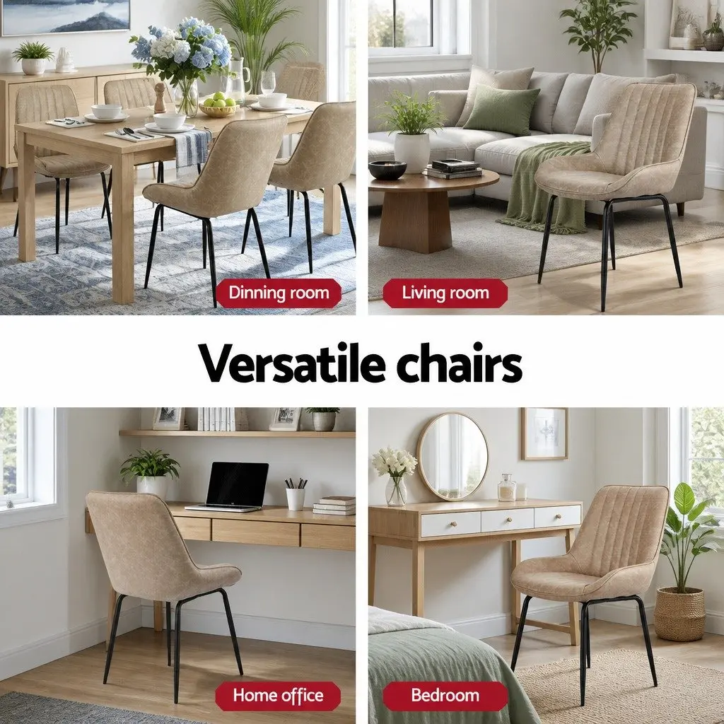 Dining Chairs Retro 50cm PU Leather Metal Legs