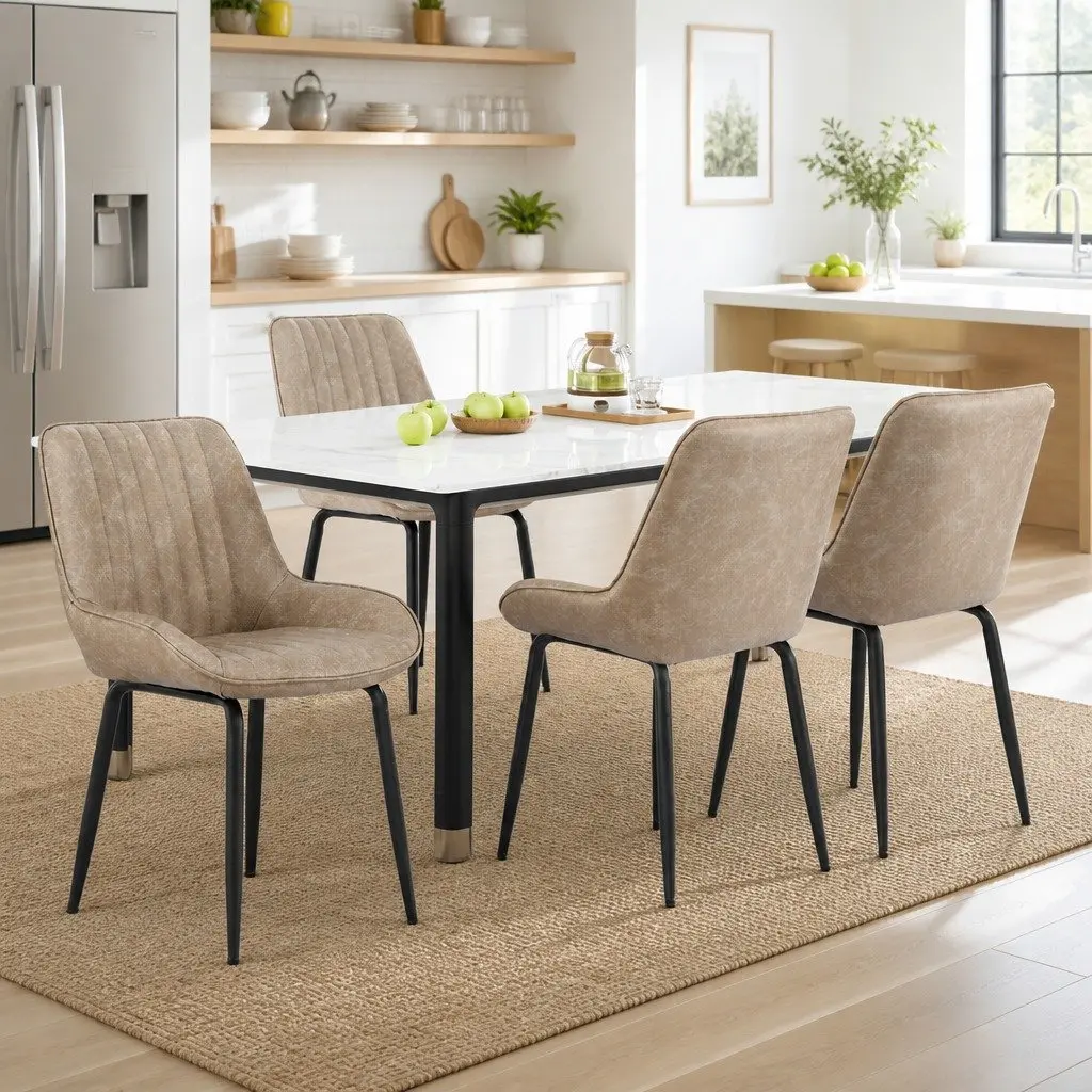 Dining Chairs Retro 50cm PU Leather Metal Legs