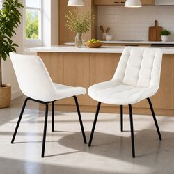 Set of 2 Elegant Beige Velvet Dining Chairs