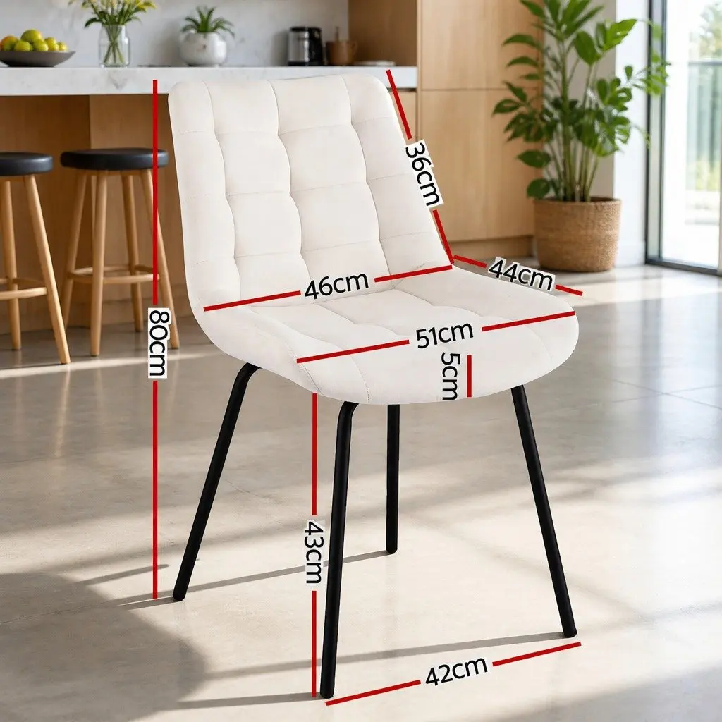Dining Chairs Velvet Tufted Beige Modern 2 Piece
