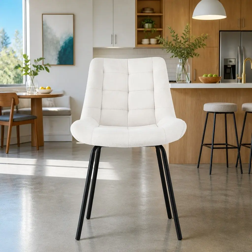 Dining Chairs Velvet Tufted Beige Modern 2 Piece