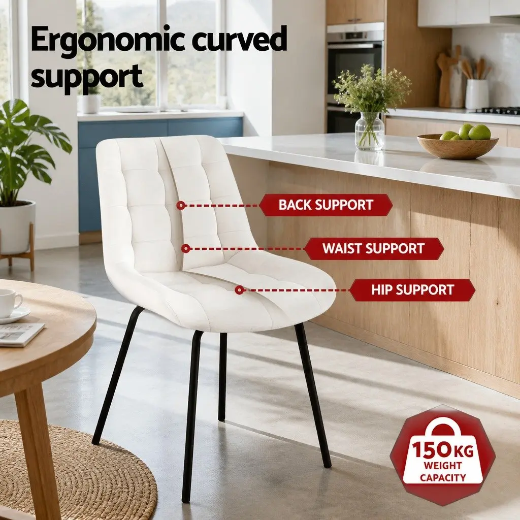 Dining Chairs Velvet Tufted Beige Modern 2 Piece
