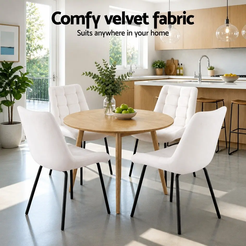 Dining Chairs Velvet Tufted Beige Modern 2 Piece