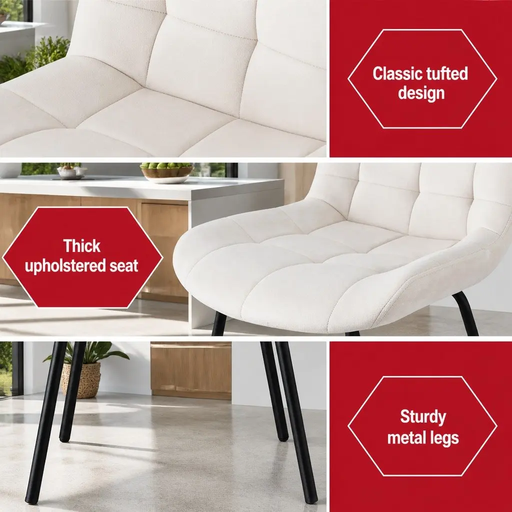 Dining Chairs Velvet Tufted Beige Modern 2 Piece