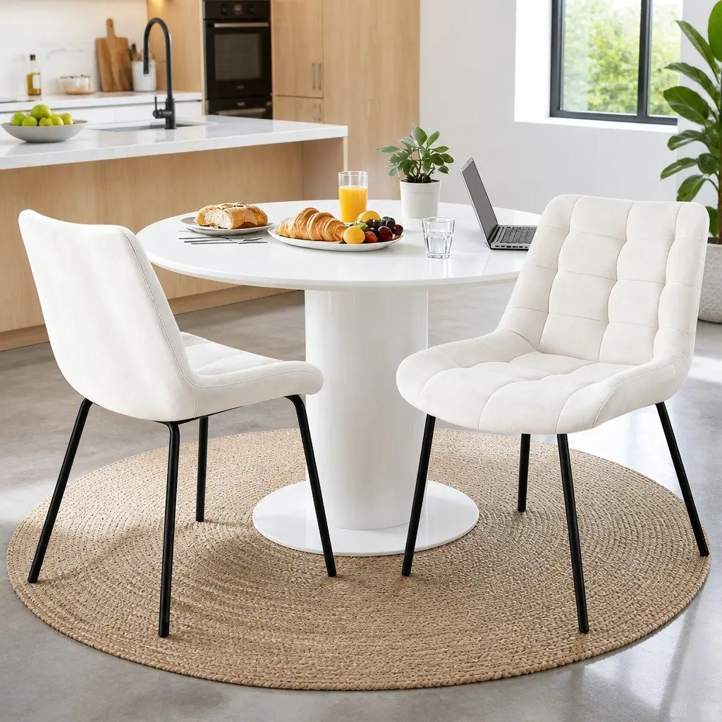 Dining Chairs Velvet Tufted Beige Modern 2 Piece