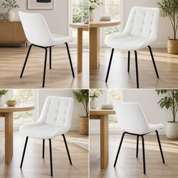 Set of 4 Beige Velvet Tufted Dining Chairs
