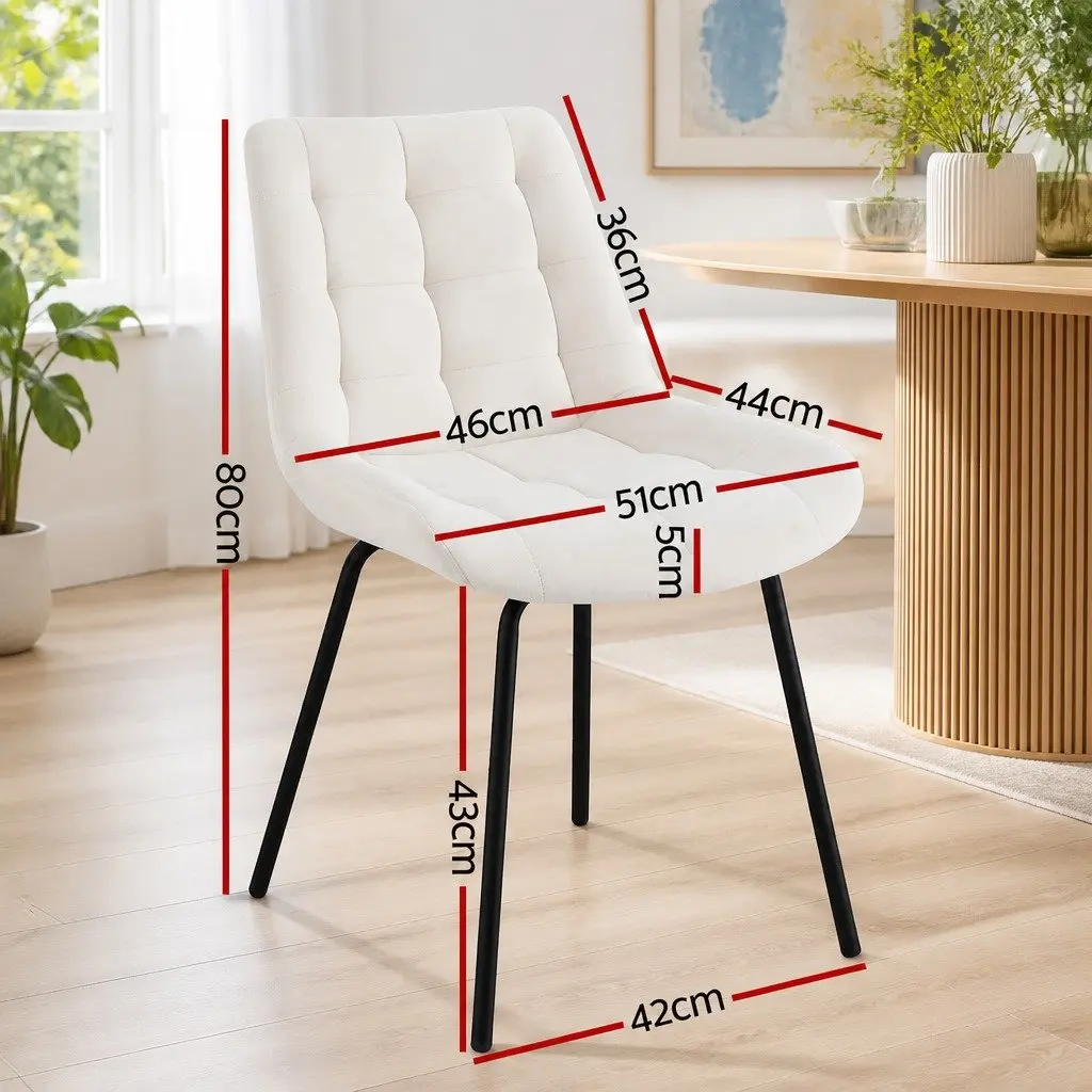 Dining Chairs Velvet Tufted Beige Ergonomic Curved Backrest Padded Seat Metal Legs Set of 4