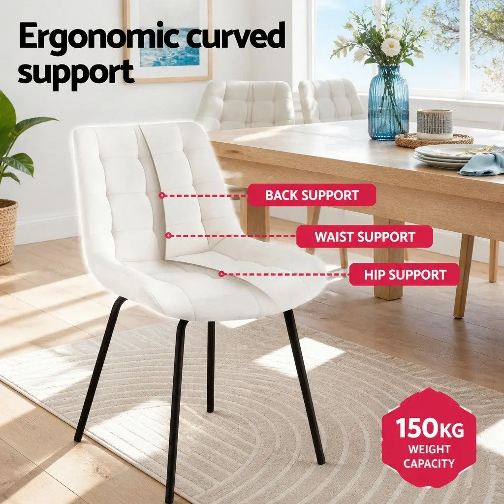 Dining Chairs Velvet Tufted Beige Ergonomic Curved Backrest Padded Seat Metal Legs Set of 4