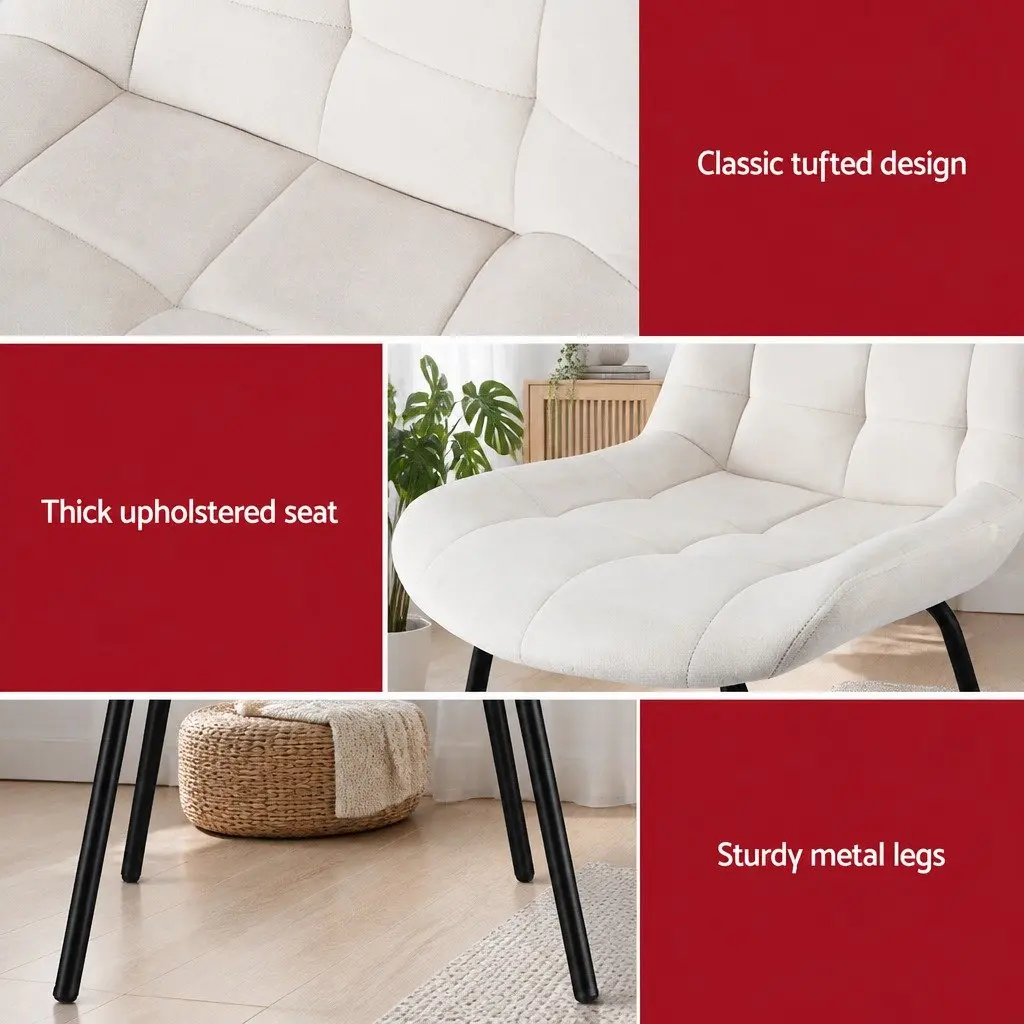 Dining Chairs Velvet Tufted Beige Ergonomic Curved Backrest Padded Seat Metal Legs Set of 4