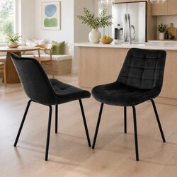 Velvet Tufted Dining Chairs Set with Metal Legs