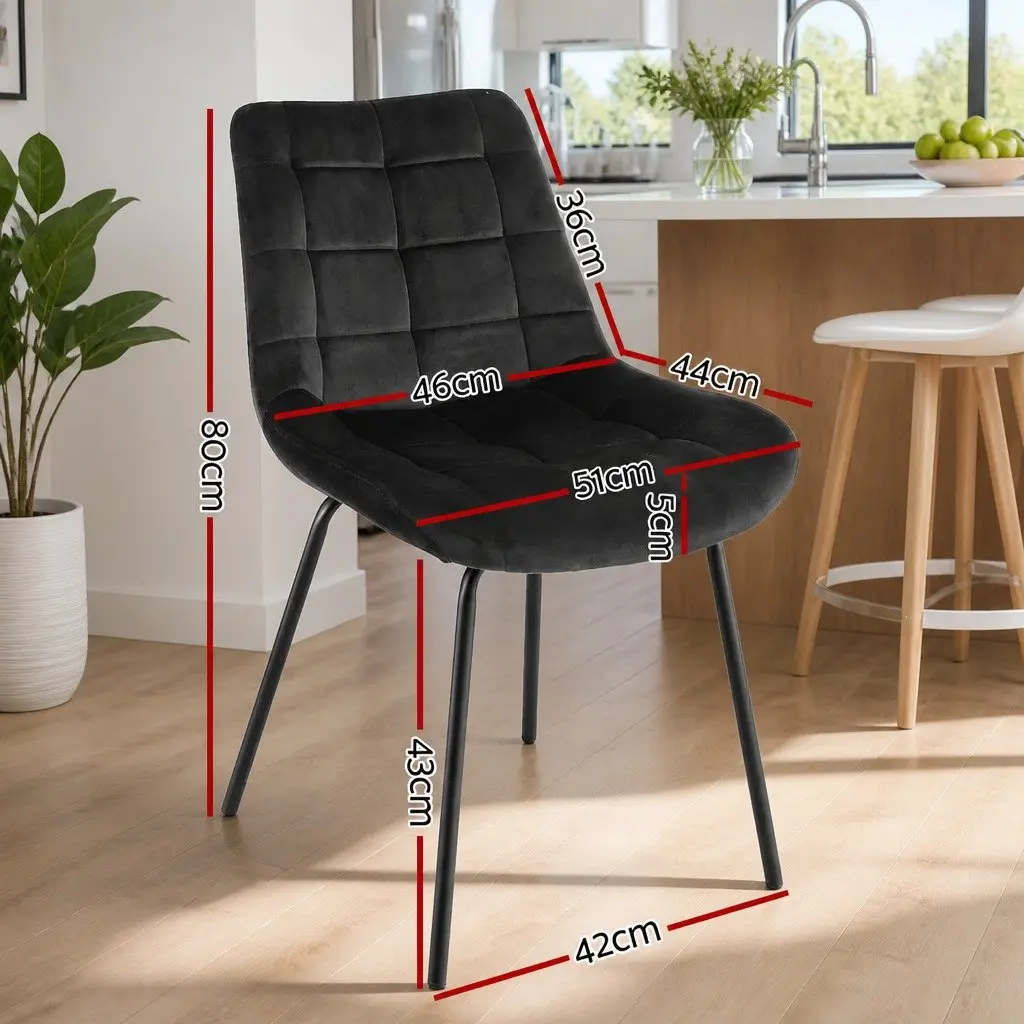 Dining Chairs Velvet Tufted Black Metal Legs 2 Piece