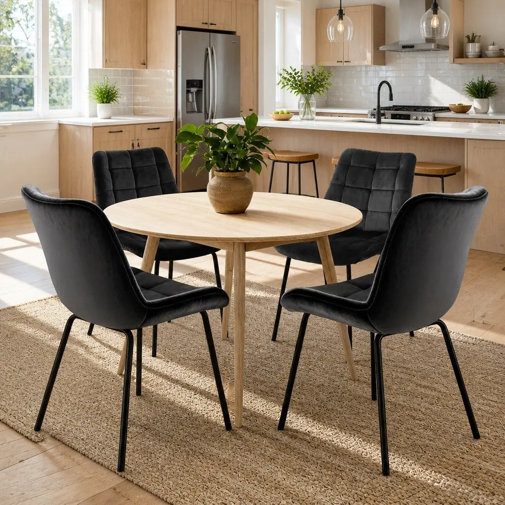 Dining Chairs Velvet Tufted Black Metal Legs 2 Piece
