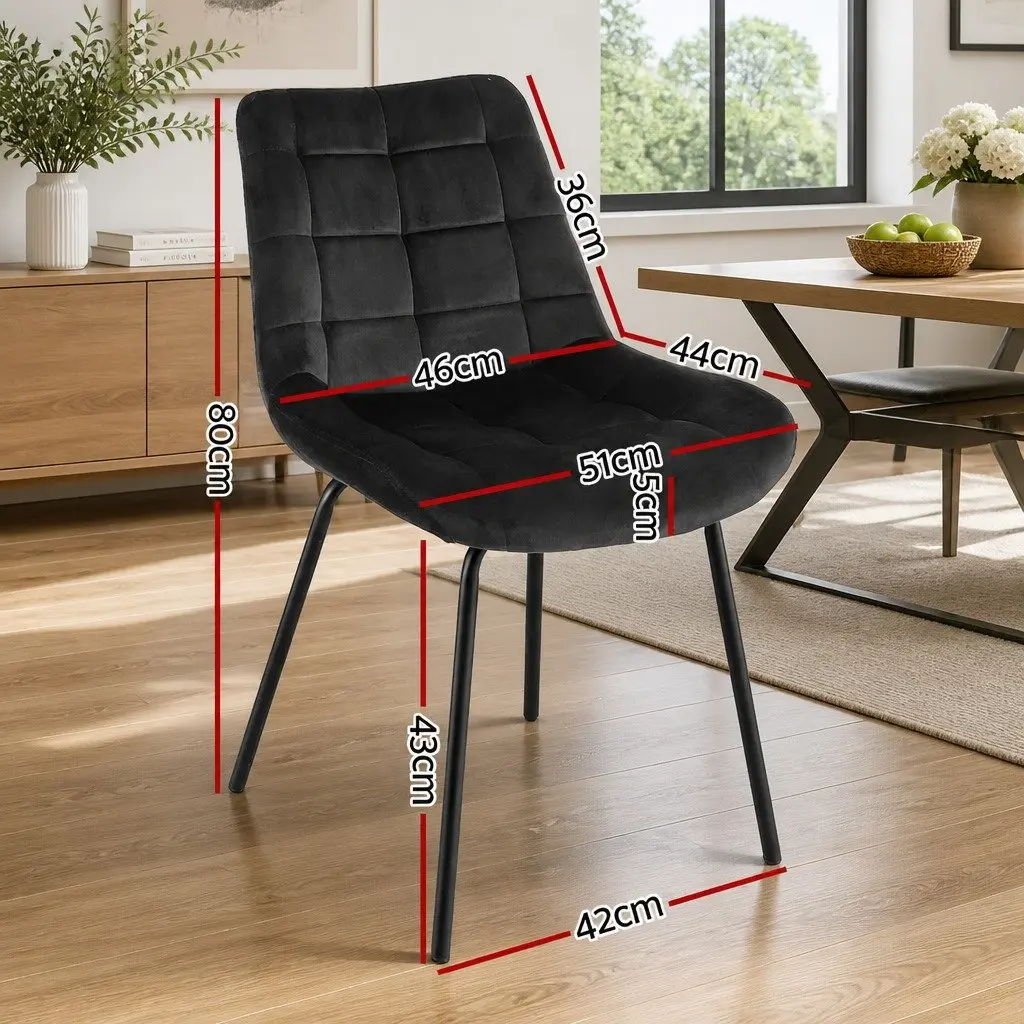 Dining Chairs Velvet Tufted Black Set of 4 Ergonomic Curved Backrest Padded Seat Metal Legs