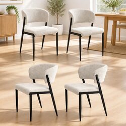 Durable Beige Dining Chair Set of 4 with Metal Structure