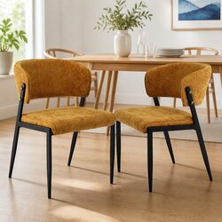 Durable Yellow Linen Upholstered Chairs Set of 2