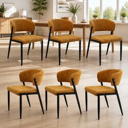 Durable Set of 6 Upholstered Chairs in Yellow Fabric
