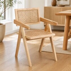 Natural Pine Dining Chair with Rattan Seat