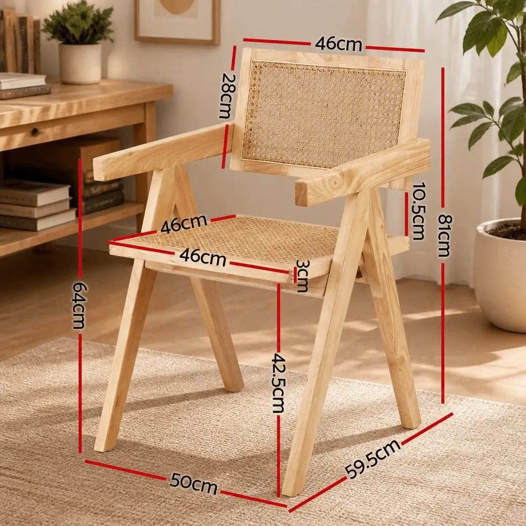 Dining Chair Wooden Rattan Seat Rubber Wood Frame Kitchen Furniture Natural Pine