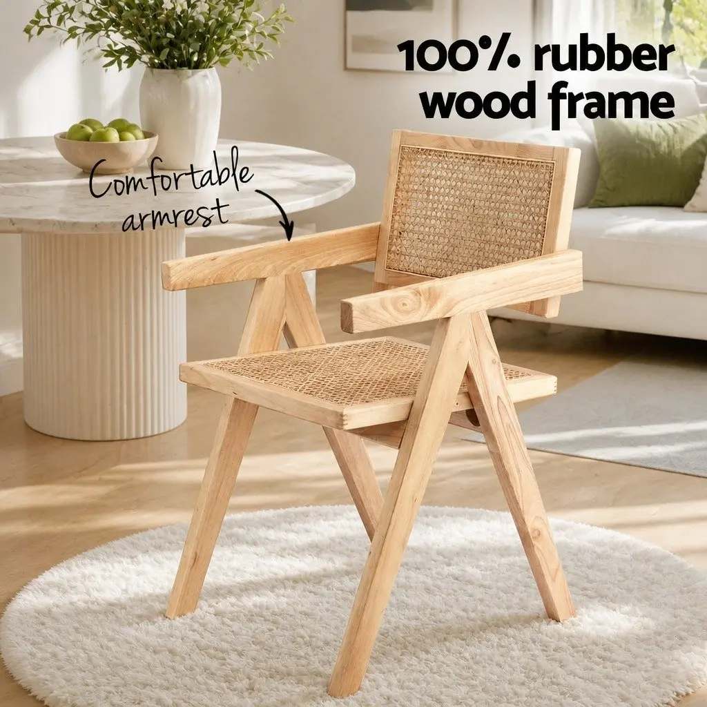 Dining Chair Wooden Rattan Seat Rubber Wood Frame Kitchen Furniture Natural Pine