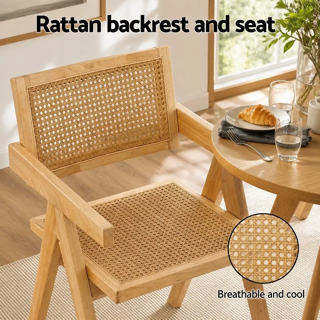 Dining Chair Wooden Rattan Seat Rubber Wood Frame Kitchen Furniture Natural Pine