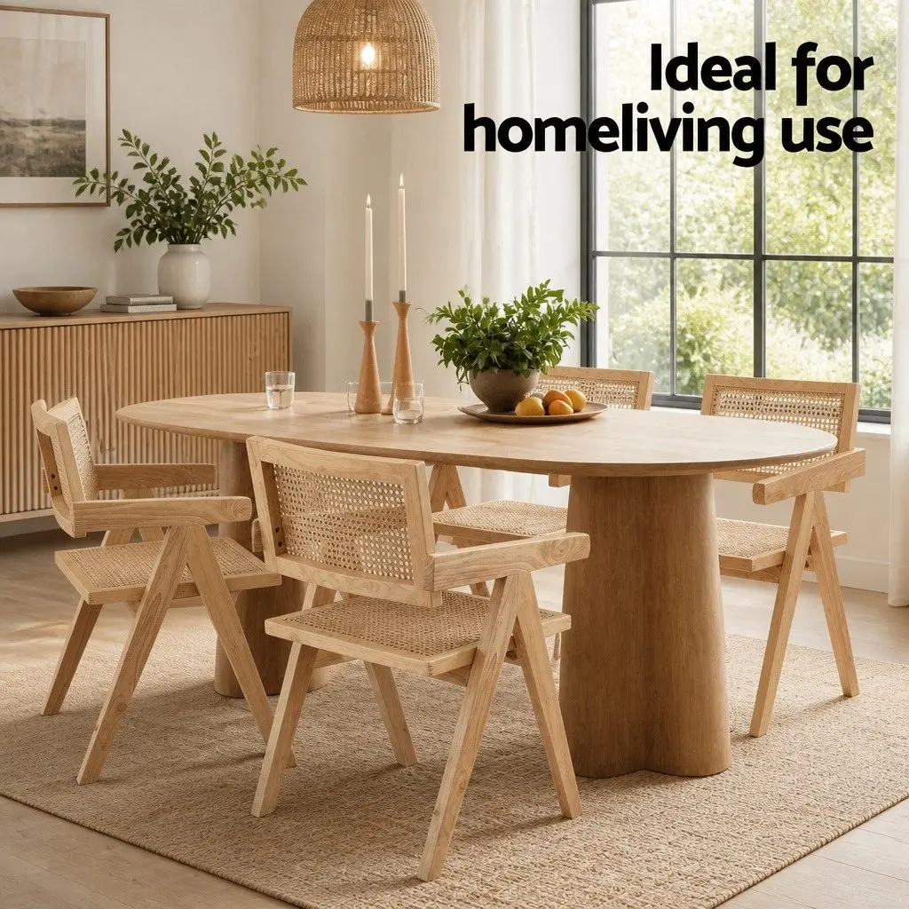 Dining Chair Wooden Rattan Seat Rubber Wood Frame Kitchen Furniture Natural Pine
