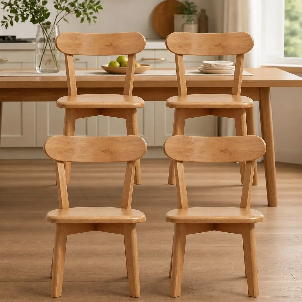 Dining Chairs Wooden Natural Rubber Wood Frame Set of 4 Kitchen Accent Seating
