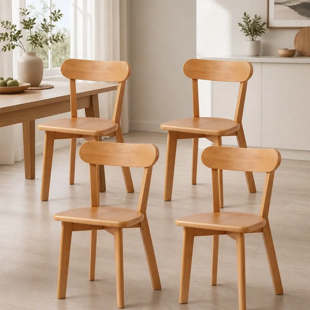 Dining Chairs Wooden Natural Rubber Wood Frame Set of 4 Kitchen Accent Seating