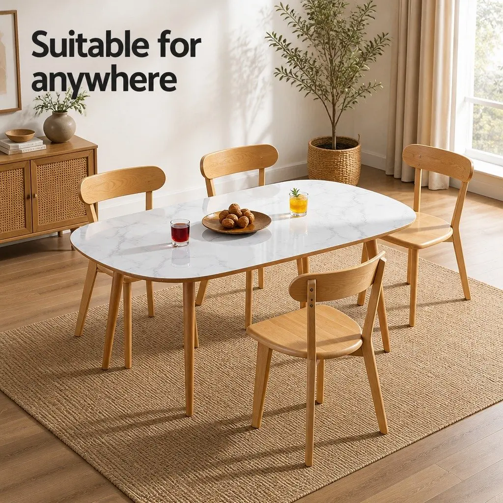 Dining Chairs Wooden Natural Rubber Wood Frame Set of 4 Kitchen Accent Seating