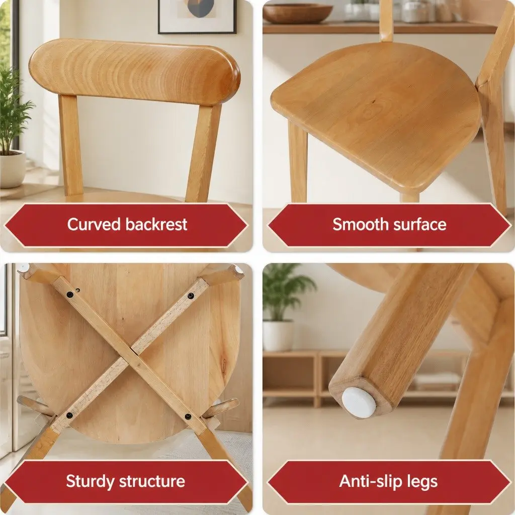 Dining Chairs Wooden Natural Rubber Wood Frame Set of 4 Kitchen Accent Seating