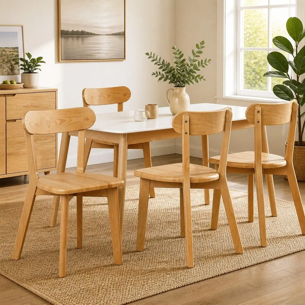 Dining Chairs Wooden Natural Rubber Wood Frame Set of 4 Kitchen Accent Seating