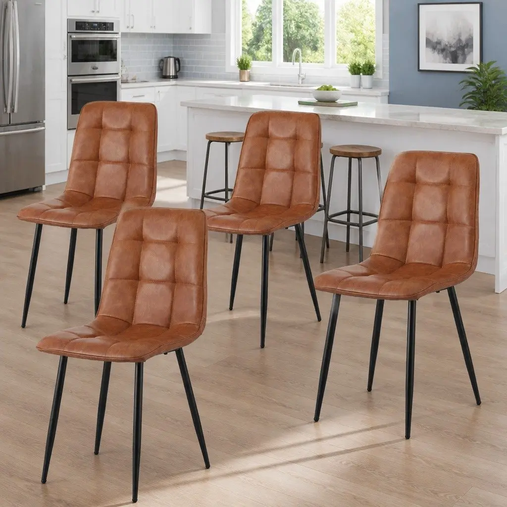 Dining Chairs Set of 4 Retro Kitchen Lounge Cafe Accent Seats Brown