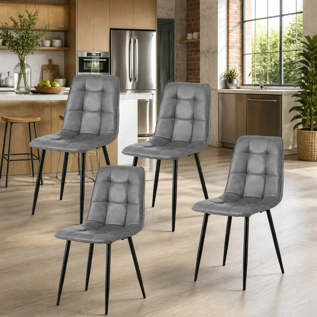 Set of 4 Grey Retro Dining Chairs with Metal Legs