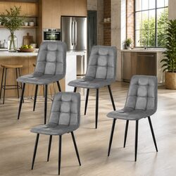 Set of 4 Grey Retro Dining Chairs with Metal Legs