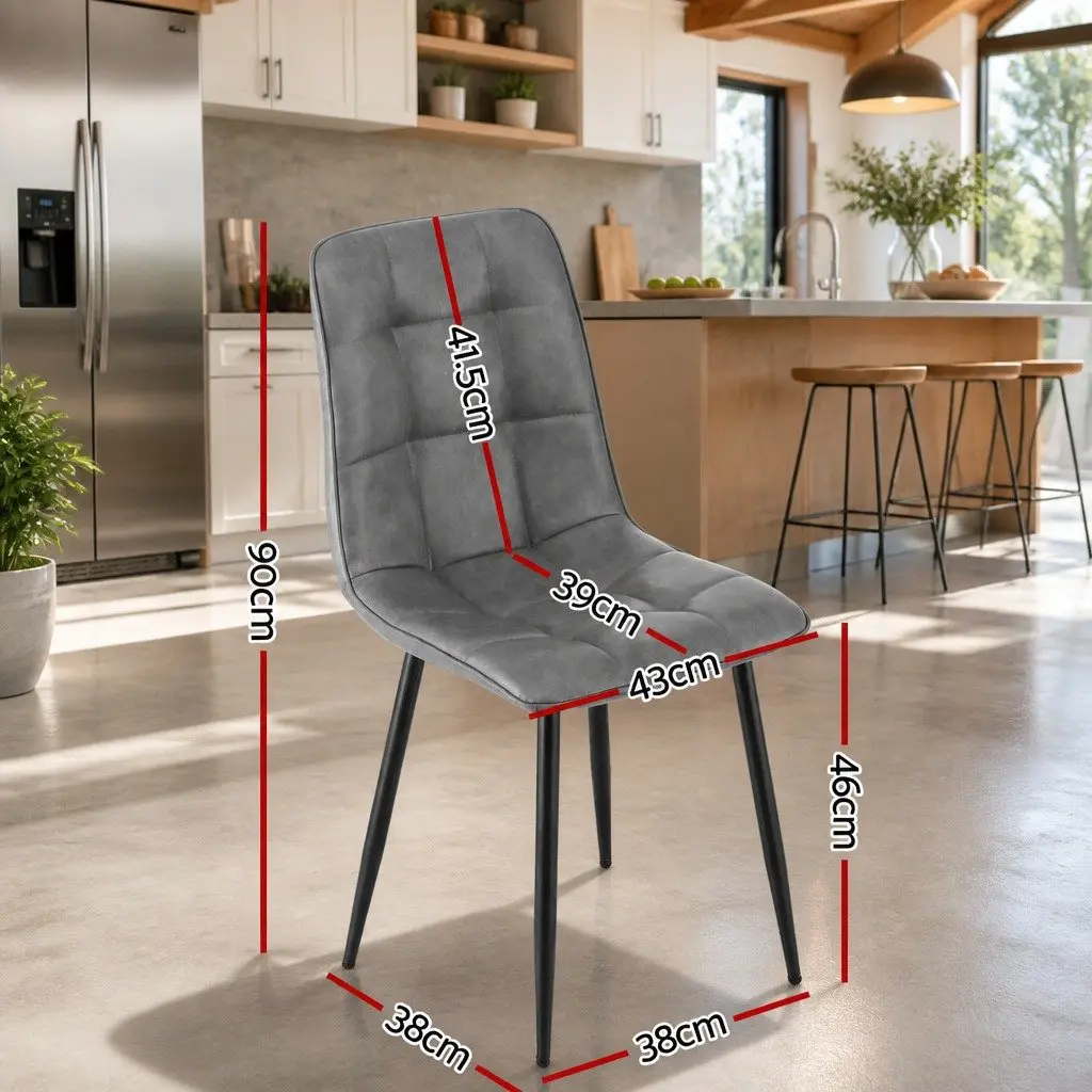 Dining Chairs Retro Grey PU Leather Seat Metal Legs 4 Piece