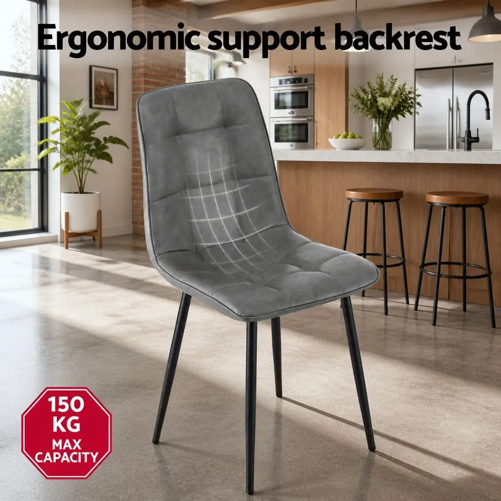 Dining Chairs Retro Grey PU Leather Seat Metal Legs 4 Piece