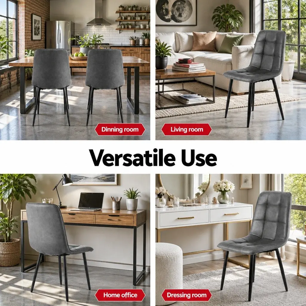 Dining Chairs Retro Grey PU Leather Seat Metal Legs 4 Piece
