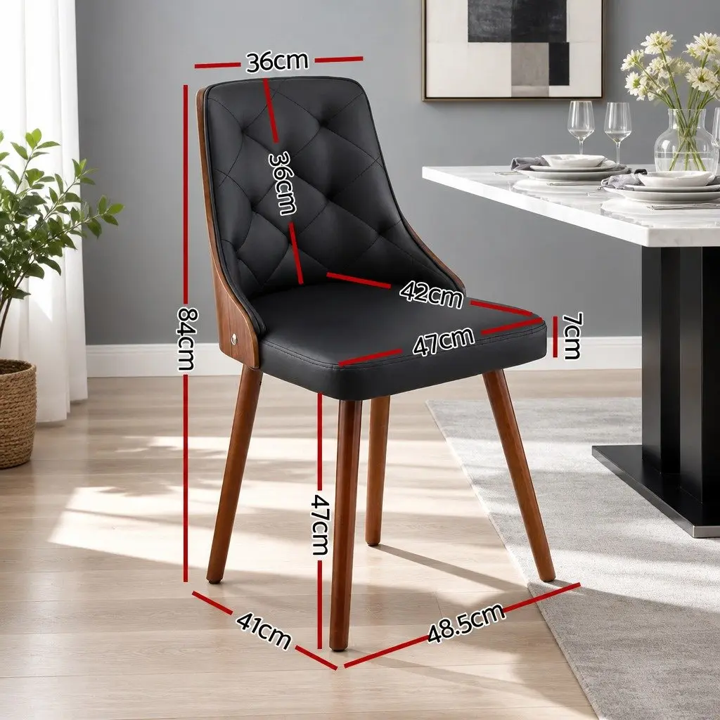 Dining Chairs Black PU Leather Diamond Tufted Kitchen Seating Set of 2