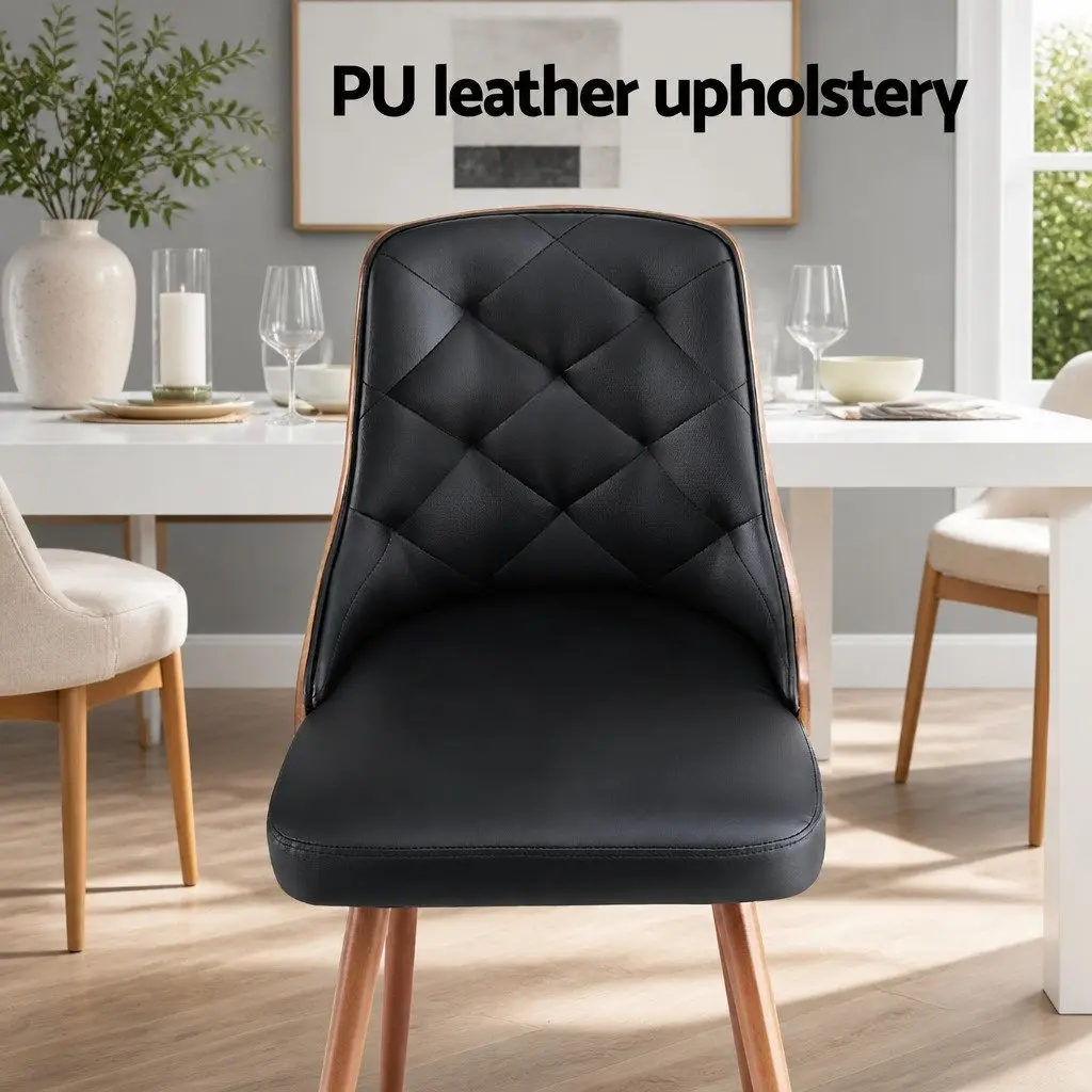 Dining Chairs Black PU Leather Diamond Tufted Kitchen Seating Set of 2