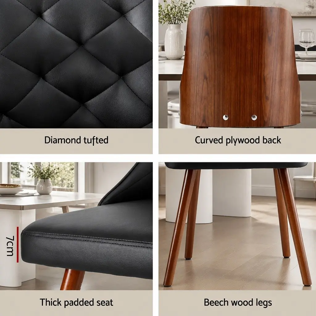 Dining Chairs Black PU Leather Diamond Tufted Kitchen Seating Set of 2