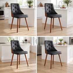 Set of 4 Black PU Leather Dining Chairs with Tufted Design