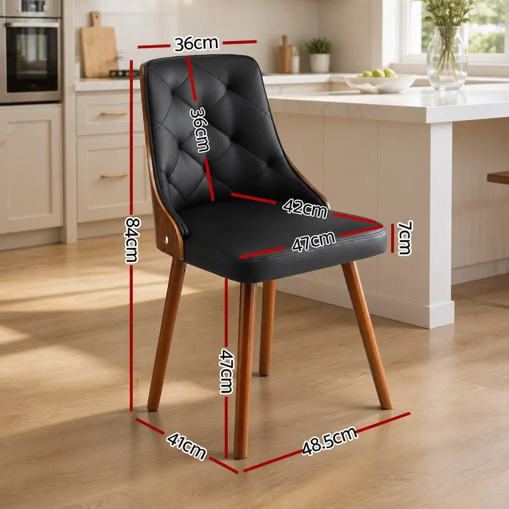 Dining Chairs Set of 4 Black PU Leather Kitchen Seat Diamond Tufted Design