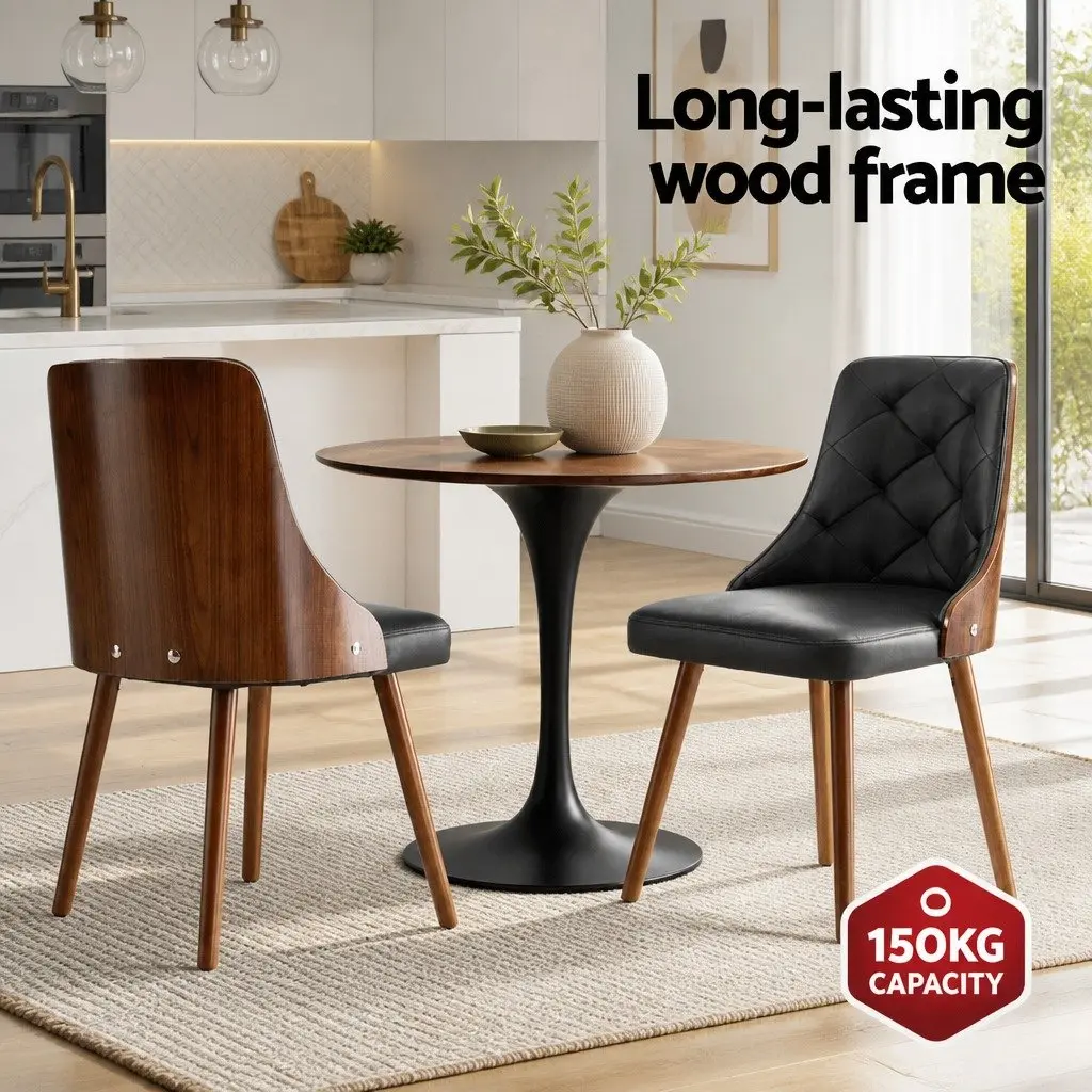 Dining Chairs Set of 4 Black PU Leather Kitchen Seat Diamond Tufted Design